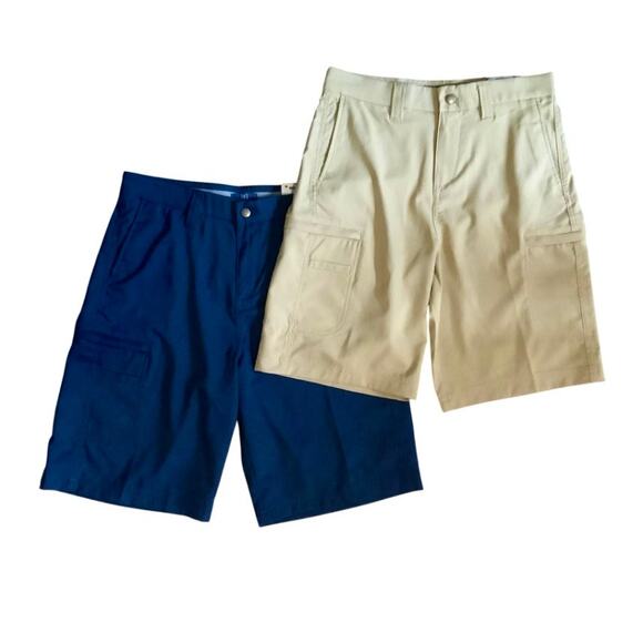 G George Navy Tan At The Knee Stretch UPF 30 Shorts Bundle Mens 30 NWT - Picture 1 of 14